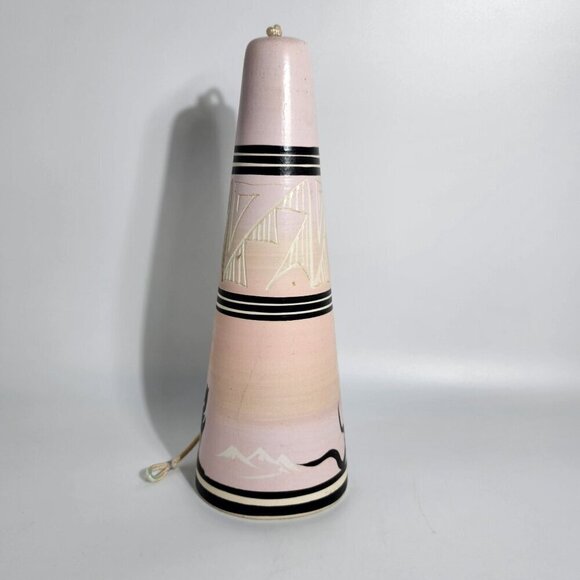 Vintage Native American Southwestern Ceramic Bell With Wolf & Cactus Design - Picture 2 of 12